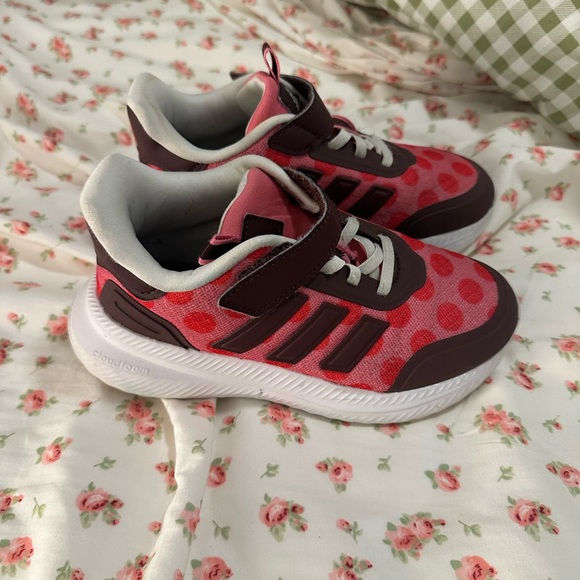 Adidas Kids Pink Polka Dot Minnie Mouse Sneakers Elastic Easy On Sizs 12.5 - Picture 3 of 6